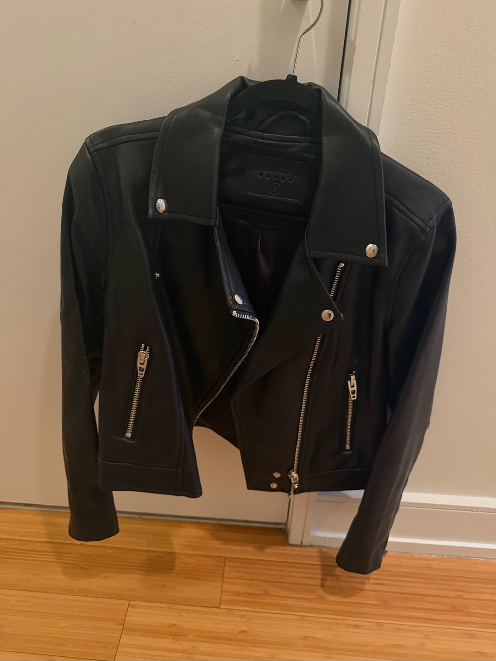 Blank NYC Black Faux Leather Moto Jacket with Silver Hardware
